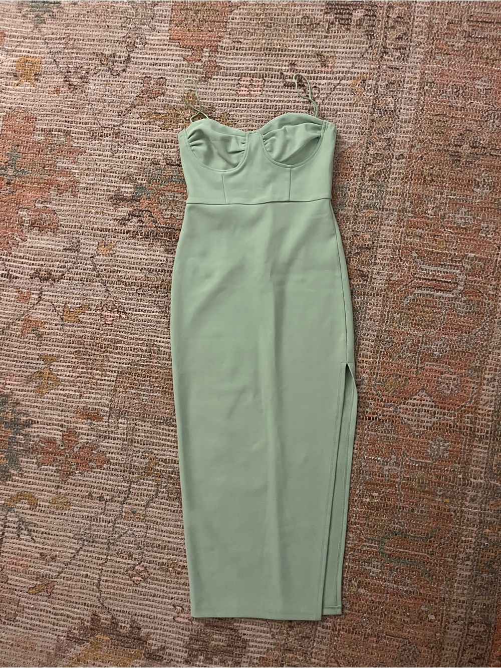 Hello Molly Strapless Mint Green Midi Dress with Side Slit